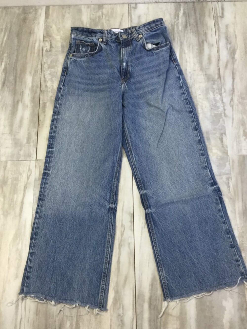 Zara Hi Rise Raw Hem Wide Leg Jean 4